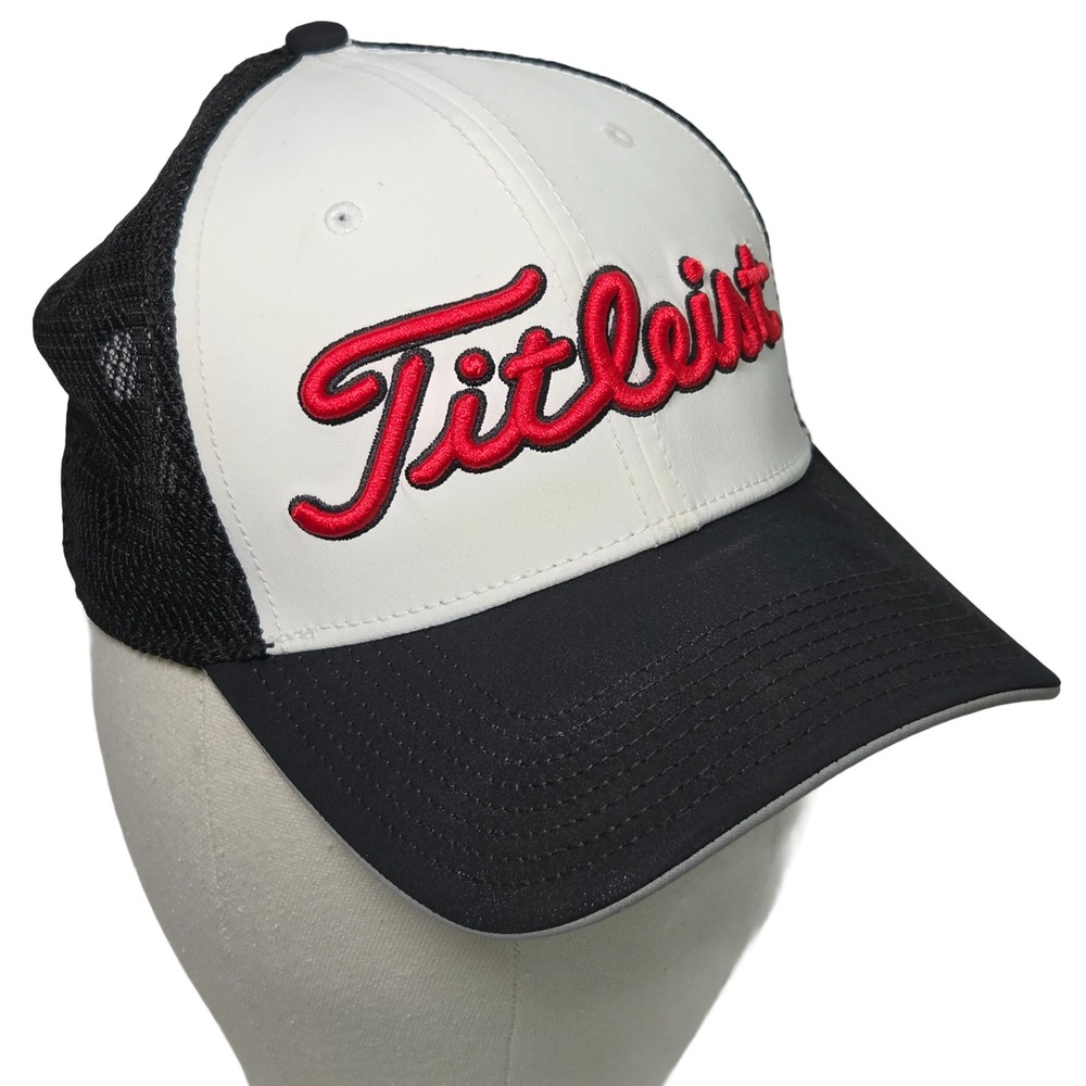 Titleist Trucker Hat Golf Cap Black White Red Mesh Salesman Sample OSFA Adjustab